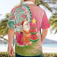 Hawaiian Watermelon Mele Kalikimaka Hawaiian Shirt Tropical Tribal Pattern with Funny Santa Claus