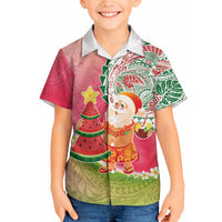 Hawaiian Watermelon Mele Kalikimaka Hawaiian Shirt Tropical Tribal Pattern with Funny Santa Claus