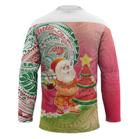 Hawaiian Watermelon Mele Kalikimaka Hockey Jersey Tropical Tribal Pattern with Funny Santa Claus