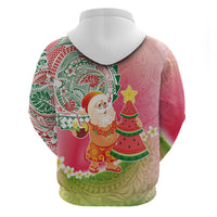 Hawaiian Watermelon Mele Kalikimaka Hoodie Tropical Tribal Pattern with Funny Santa Claus
