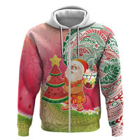 Hawaiian Watermelon Mele Kalikimaka Hoodie Tropical Tribal Pattern with Funny Santa Claus