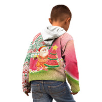 Hawaiian Watermelon Mele Kalikimaka Kid Hoodie Tropical Tribal Pattern with Funny Santa Claus