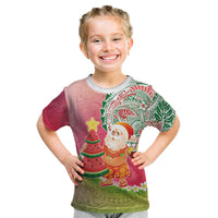 Hawaiian Watermelon Mele Kalikimaka Kid T Shirt Tropical Tribal Pattern with Funny Santa Claus