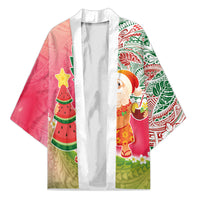 Hawaiian Watermelon Mele Kalikimaka Kimono Tropical Tribal Pattern with Funny Santa Claus