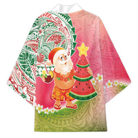 Hawaiian Watermelon Mele Kalikimaka Kimono Tropical Tribal Pattern with Funny Santa Claus