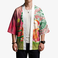 Hawaiian Watermelon Mele Kalikimaka Kimono Tropical Tribal Pattern with Funny Santa Claus