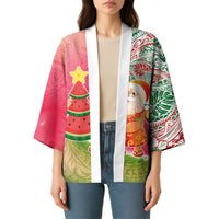 Hawaiian Watermelon Mele Kalikimaka Kimono Tropical Tribal Pattern with Funny Santa Claus