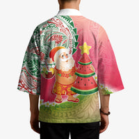 Hawaiian Watermelon Mele Kalikimaka Kimono Tropical Tribal Pattern with Funny Santa Claus