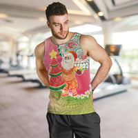 Hawaiian Watermelon Mele Kalikimaka Men Tank Top Tropical Tribal Pattern with Funny Santa Claus