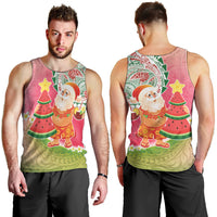 Hawaiian Watermelon Mele Kalikimaka Men Tank Top Tropical Tribal Pattern with Funny Santa Claus