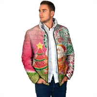 Hawaiian Watermelon Mele Kalikimaka Padded Jacket Tropical Tribal Pattern with Funny Santa Claus