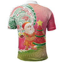 Hawaiian Watermelon Mele Kalikimaka Polo Shirt Tropical Tribal Pattern with Funny Santa Claus