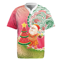Hawaiian Watermelon Mele Kalikimaka Rugby Jersey Tropical Tribal Pattern with Funny Santa Claus