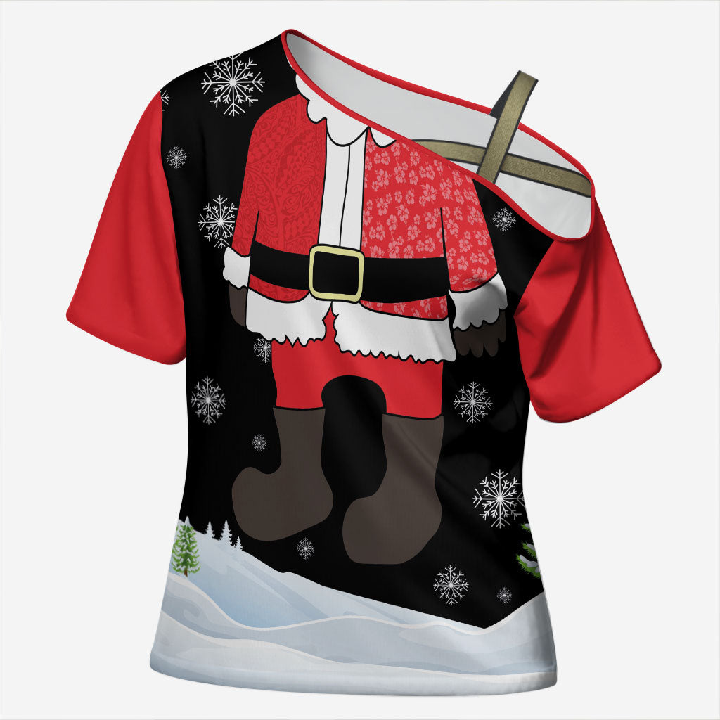 Polynesian Santa Claus Costume Funny Cross Shoulder Shirt