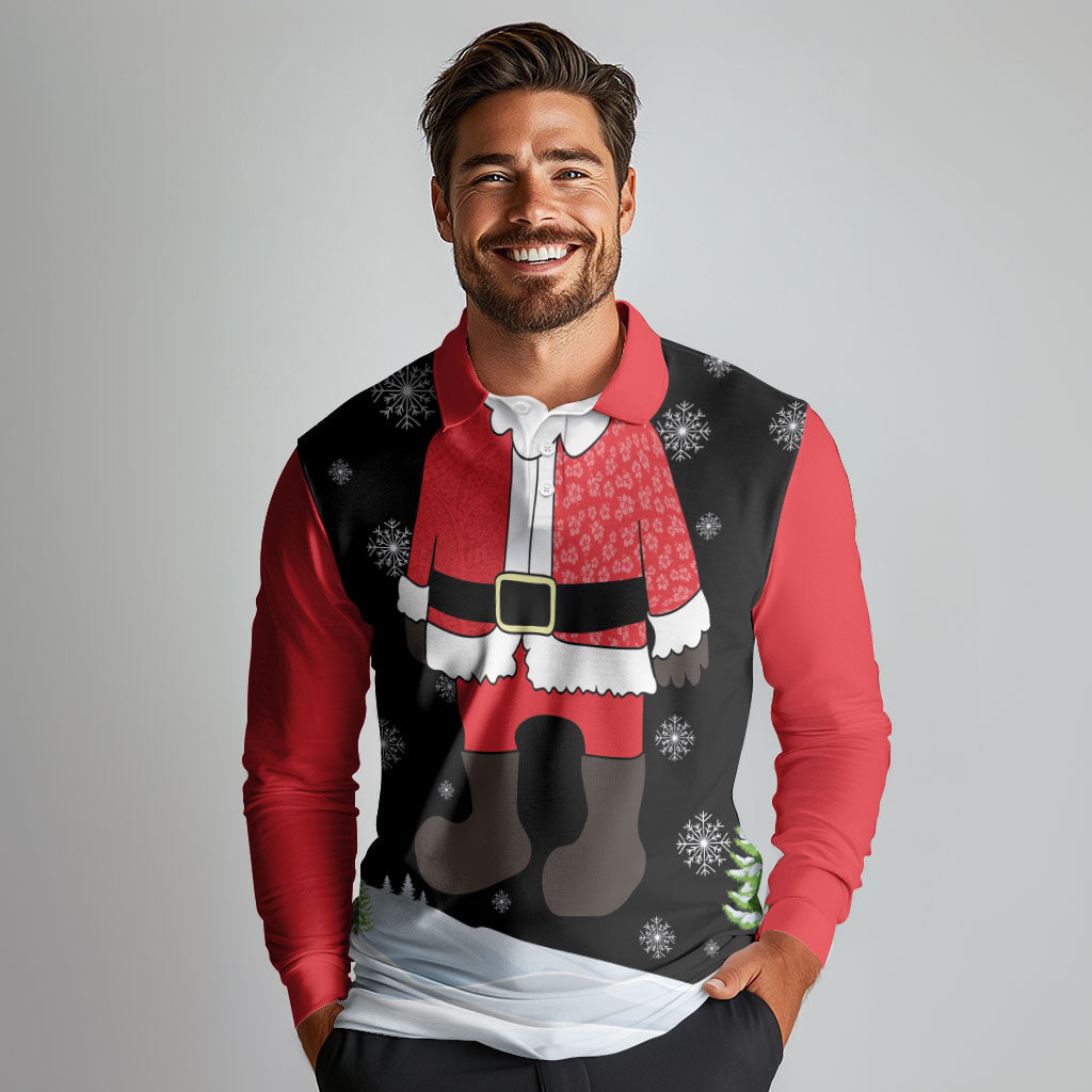 Polynesian Santa Claus Costume Funny Long Sleeve Polo Shirt