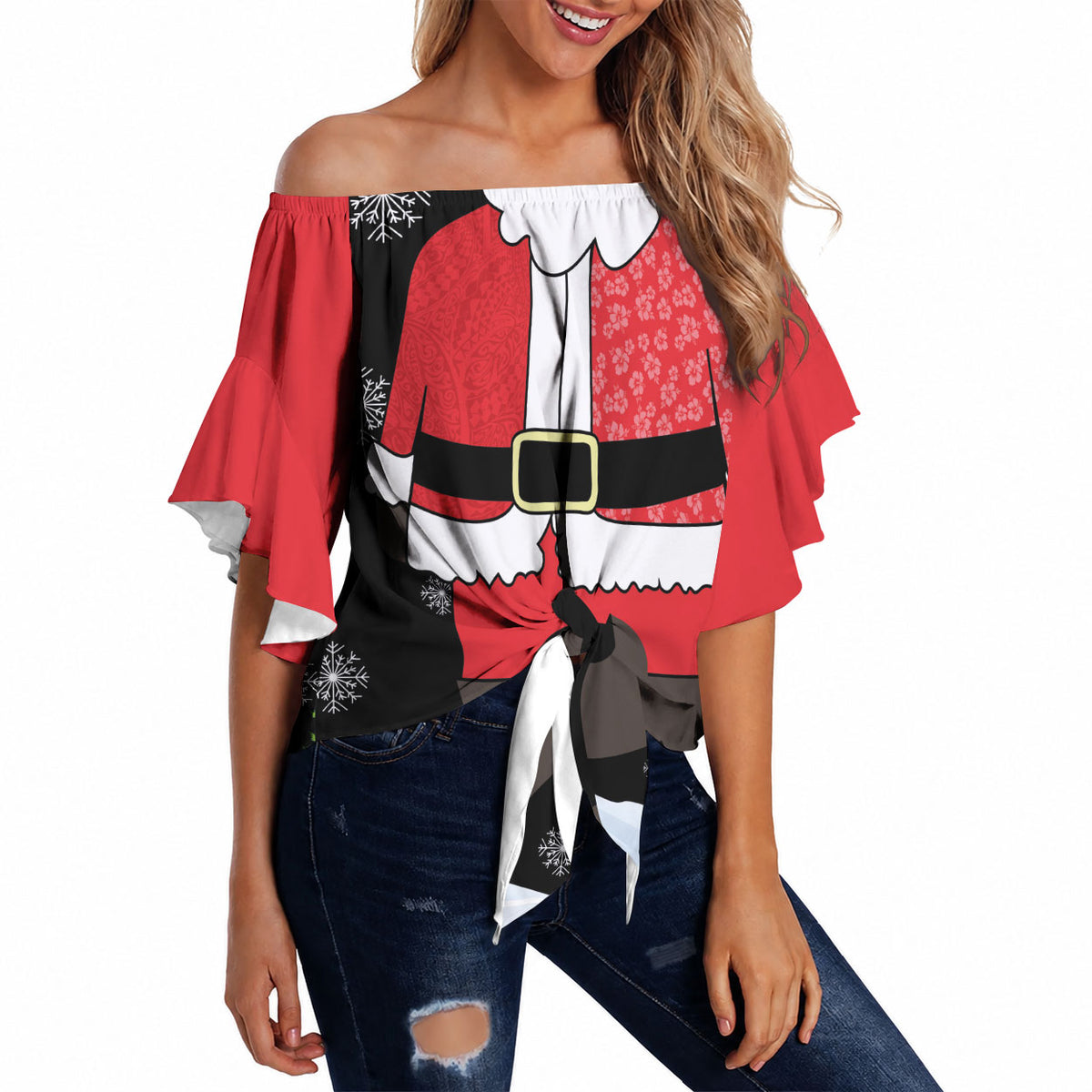 Polynesian Santa Claus Costume Funny Off Shoulder Wrap Waist Top