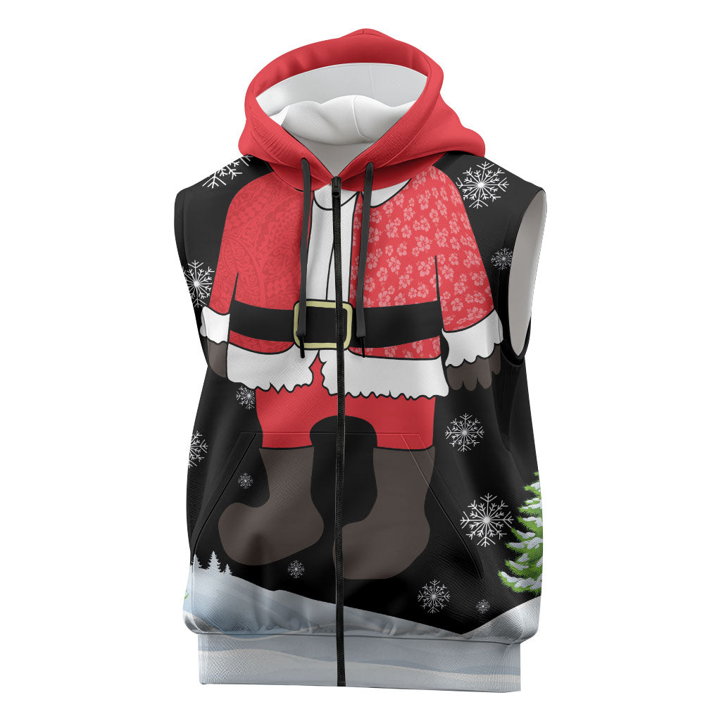 Polynesian Santa Claus Costume Funny Sleeveless Zip Hoodie