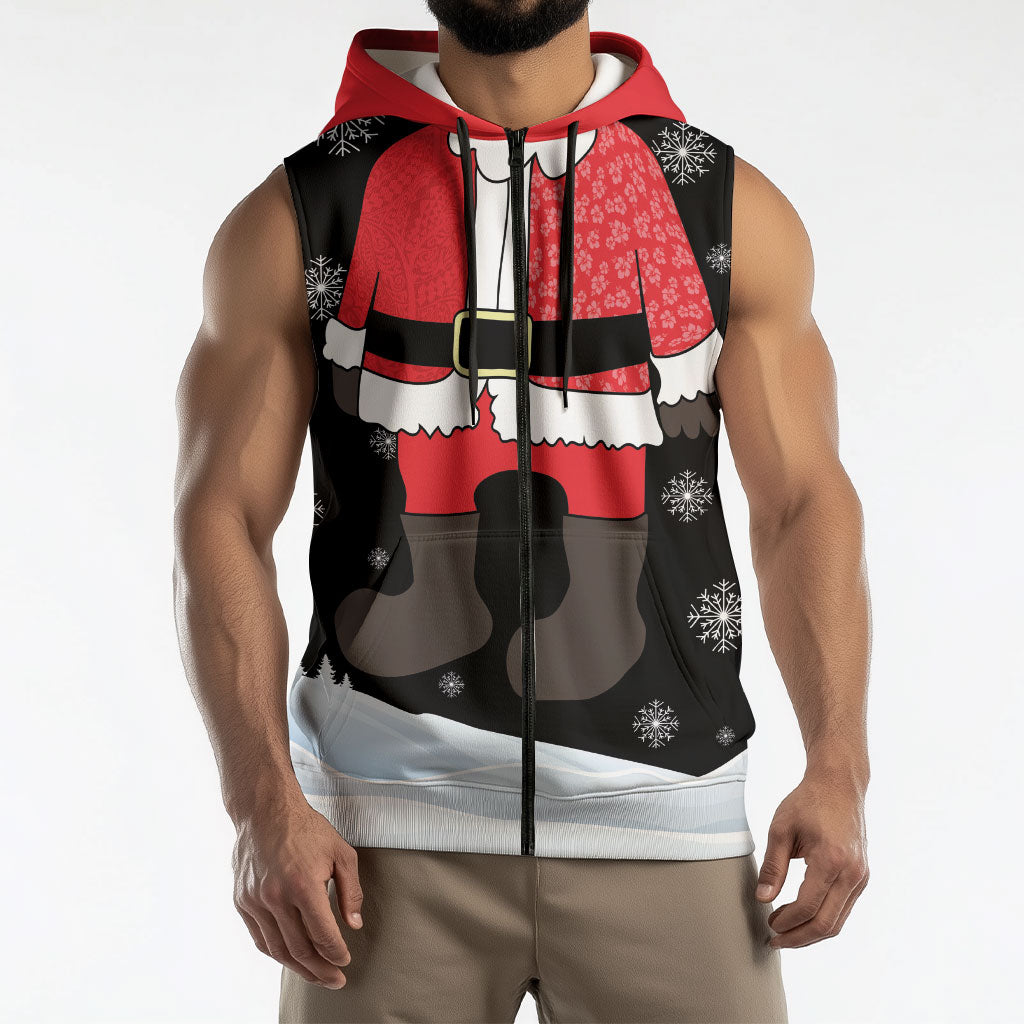 Polynesian Santa Claus Costume Funny Sleeveless Zip Hoodie