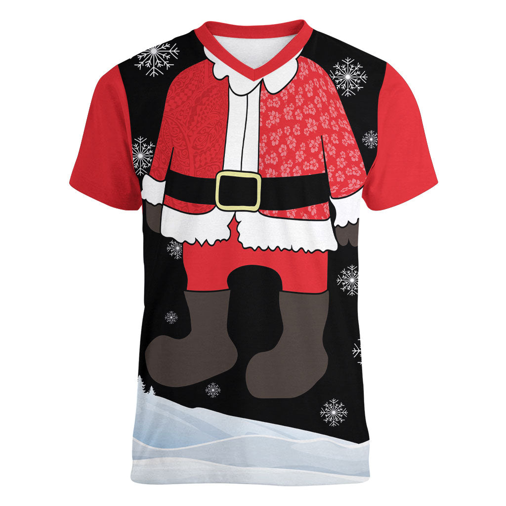 Polynesian Santa Claus Costume Funny Women V-Neck T-Shirt