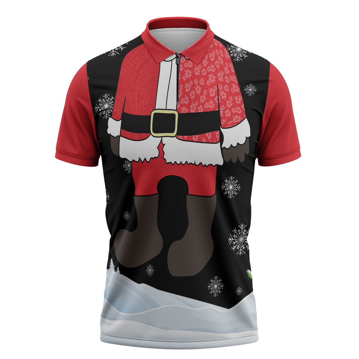 Polynesian Santa Claus Costume Funny Zipper Polo Shirt