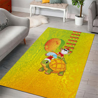 Hawaiian Mango Mele Kalikimaka Area Rug Santa Claus Surfing with Turtle Mango Christmas
