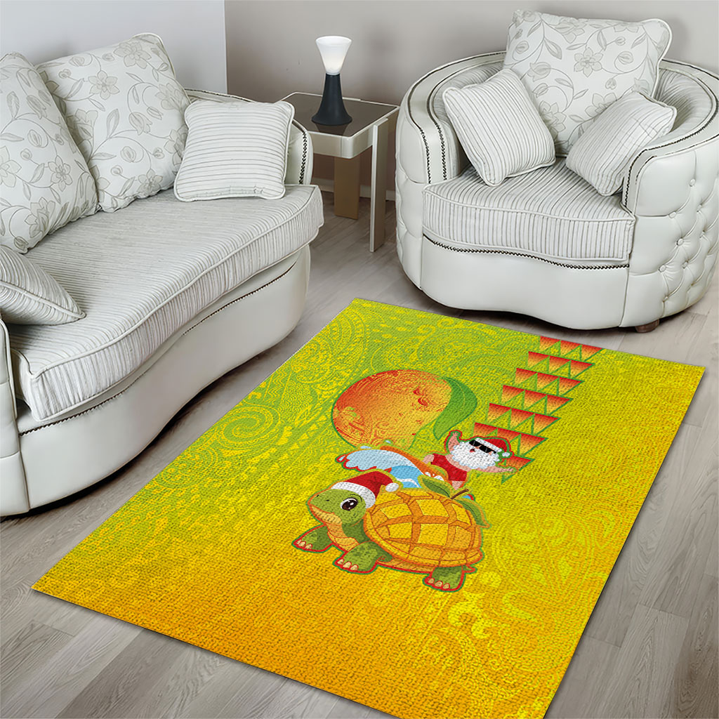 Hawaiian Mango Mele Kalikimaka Area Rug Santa Claus Surfing with Turtle Mango Christmas