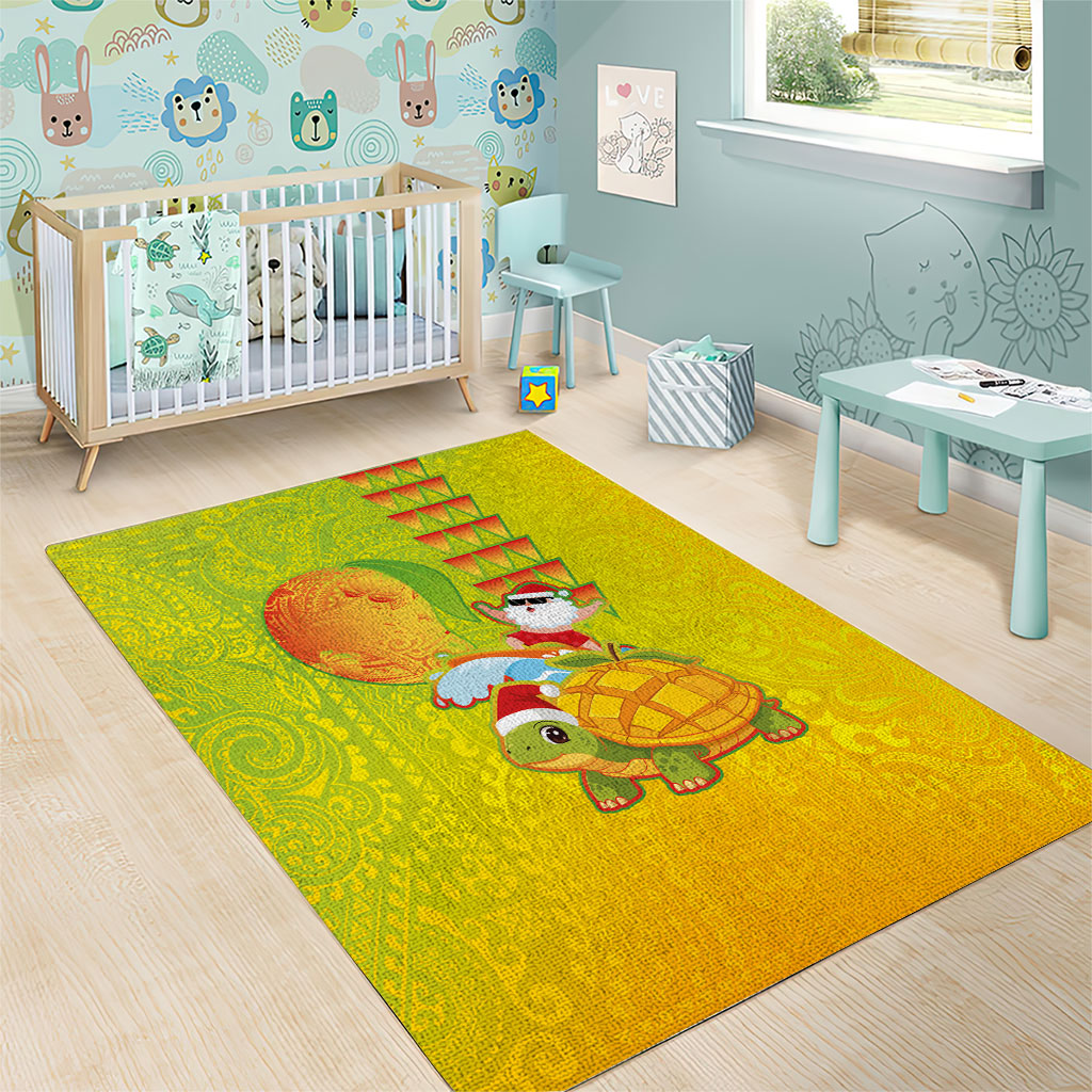 Hawaiian Mango Mele Kalikimaka Area Rug Santa Claus Surfing with Turtle Mango Christmas
