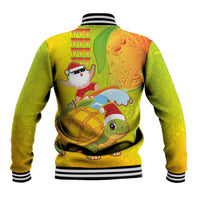 Hawaiian Mango Mele Kalikimaka Baseball Jacket Santa Claus Surfing with Turtle Mango Christmas