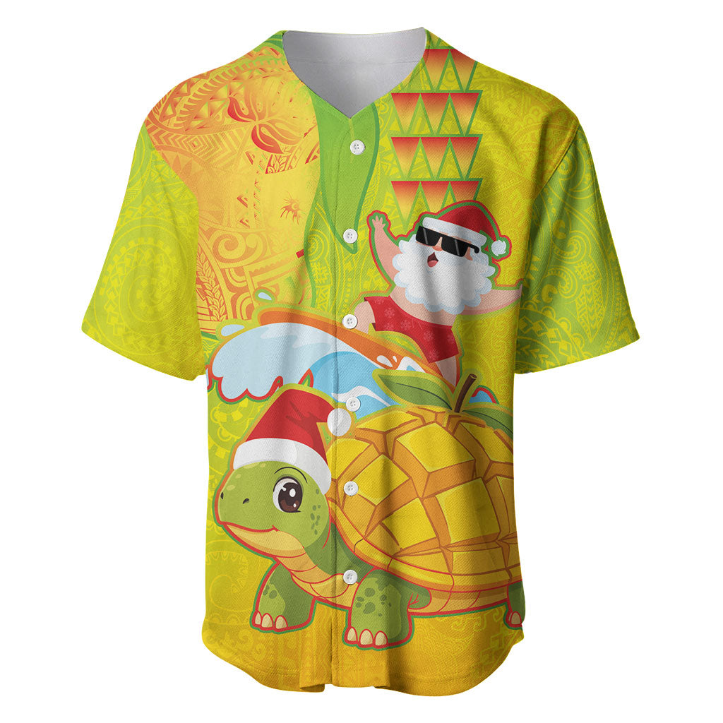 Hawaiian Mango Mele Kalikimaka Baseball Jersey Santa Claus Surfing with Turtle Mango Christmas