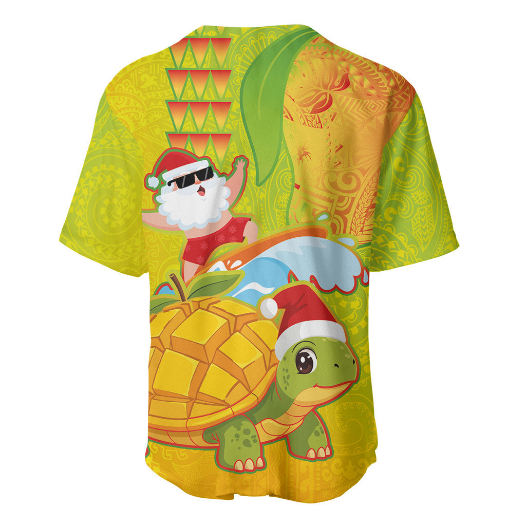 Hawaiian Mango Mele Kalikimaka Baseball Jersey Santa Claus Surfing with Turtle Mango Christmas