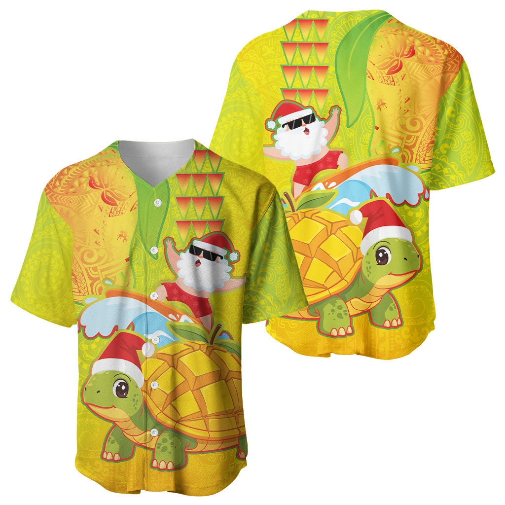 Hawaiian Mango Mele Kalikimaka Baseball Jersey Santa Claus Surfing with Turtle Mango Christmas