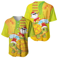 Hawaiian Mango Mele Kalikimaka Baseball Jersey Santa Claus Surfing with Turtle Mango Christmas