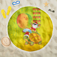 Hawaiian Mango Mele Kalikimaka Beach Blanket Santa Claus Surfing with Turtle Mango Christmas