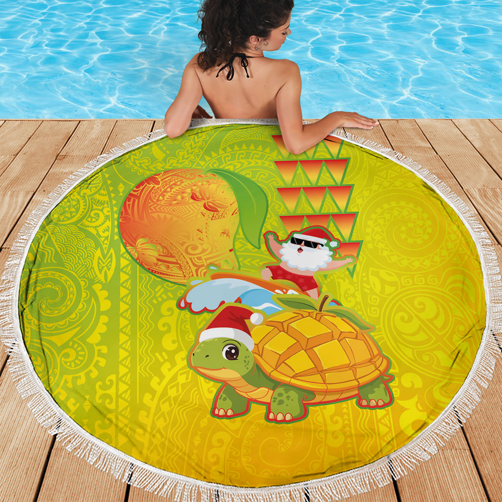 Hawaiian Mango Mele Kalikimaka Beach Blanket Santa Claus Surfing with Turtle Mango Christmas