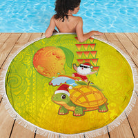 Hawaiian Mango Mele Kalikimaka Beach Blanket Santa Claus Surfing with Turtle Mango Christmas