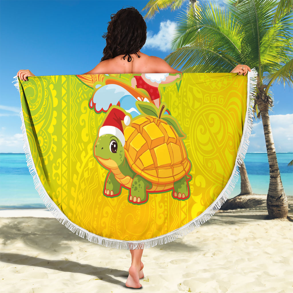 Hawaiian Mango Mele Kalikimaka Beach Blanket Santa Claus Surfing with Turtle Mango Christmas