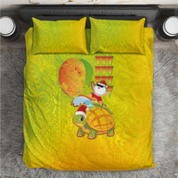 Hawaiian Mango Mele Kalikimaka Bedding Set Santa Claus Surfing with Turtle Mango Christmas