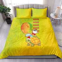 Hawaiian Mango Mele Kalikimaka Bedding Set Santa Claus Surfing with Turtle Mango Christmas