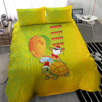 Hawaiian Mango Mele Kalikimaka Bedding Set Santa Claus Surfing with Turtle Mango Christmas