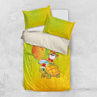 Hawaiian Mango Mele Kalikimaka Bedding Set Santa Claus Surfing with Turtle Mango Christmas