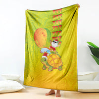 Hawaiian Mango Mele Kalikimaka Blanket Santa Claus Surfing with Turtle Mango Christmas