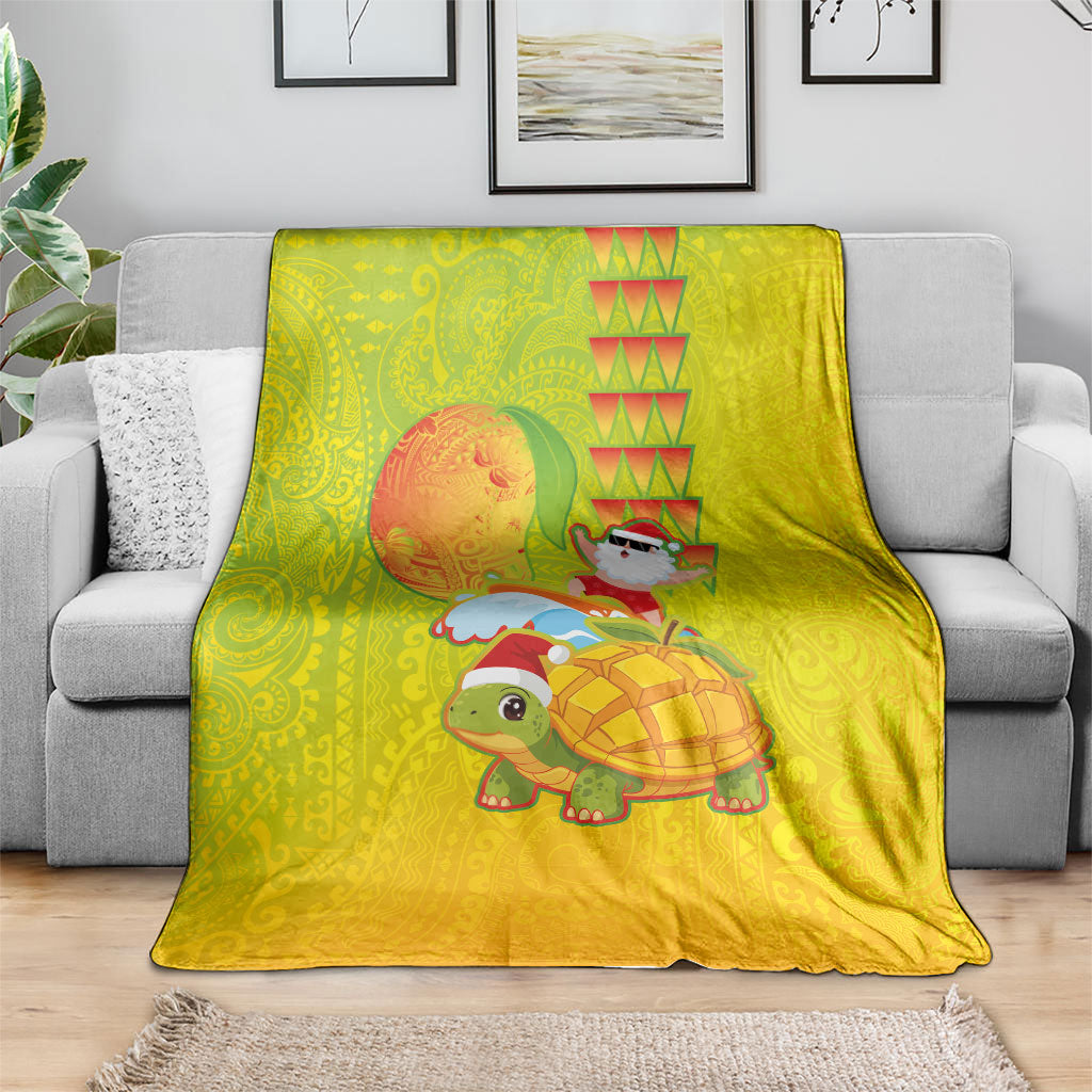Hawaiian Mango Mele Kalikimaka Blanket Santa Claus Surfing with Turtle Mango Christmas