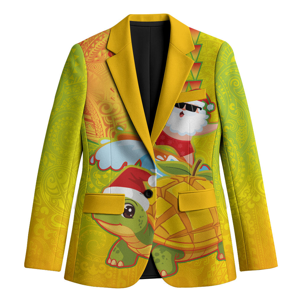 Hawaiian Mango Mele Kalikimaka Blazer Santa Claus Surfing with Turtle Mango Christmas