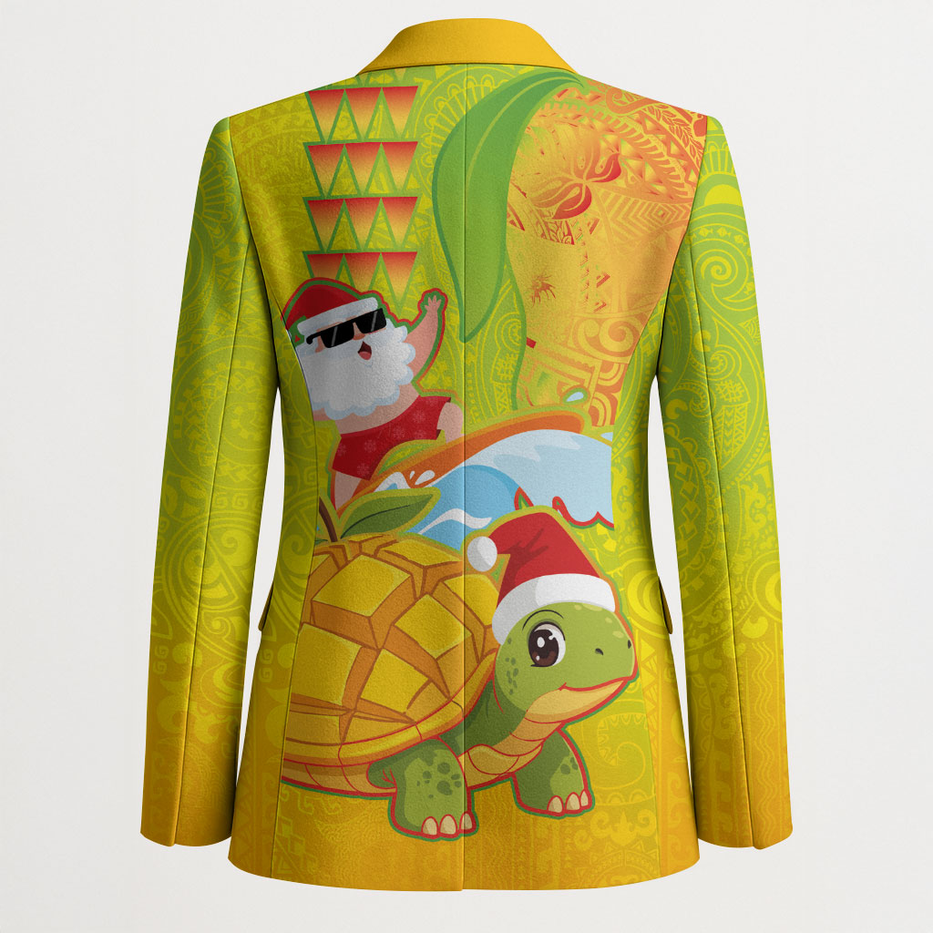 Hawaiian Mango Mele Kalikimaka Blazer Santa Claus Surfing with Turtle Mango Christmas