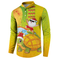 Hawaiian Mango Mele Kalikimaka Button Sweatshirt Santa Claus Surfing with Turtle Mango Christmas