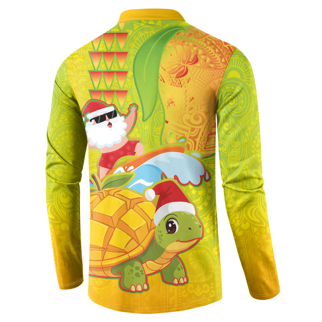 Hawaiian Mango Mele Kalikimaka Button Sweatshirt Santa Claus Surfing with Turtle Mango Christmas