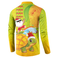 Hawaiian Mango Mele Kalikimaka Button Sweatshirt Santa Claus Surfing with Turtle Mango Christmas