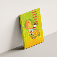 Hawaiian Mango Mele Kalikimaka Canvas Wall Art Santa Claus Surfing with Turtle Mango Christmas