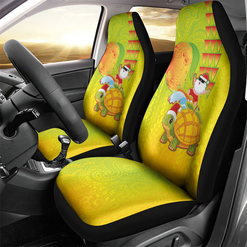 Hawaiian Mango Mele Kalikimaka Car Seat Cover Santa Claus Surfing with Turtle Mango Christmas