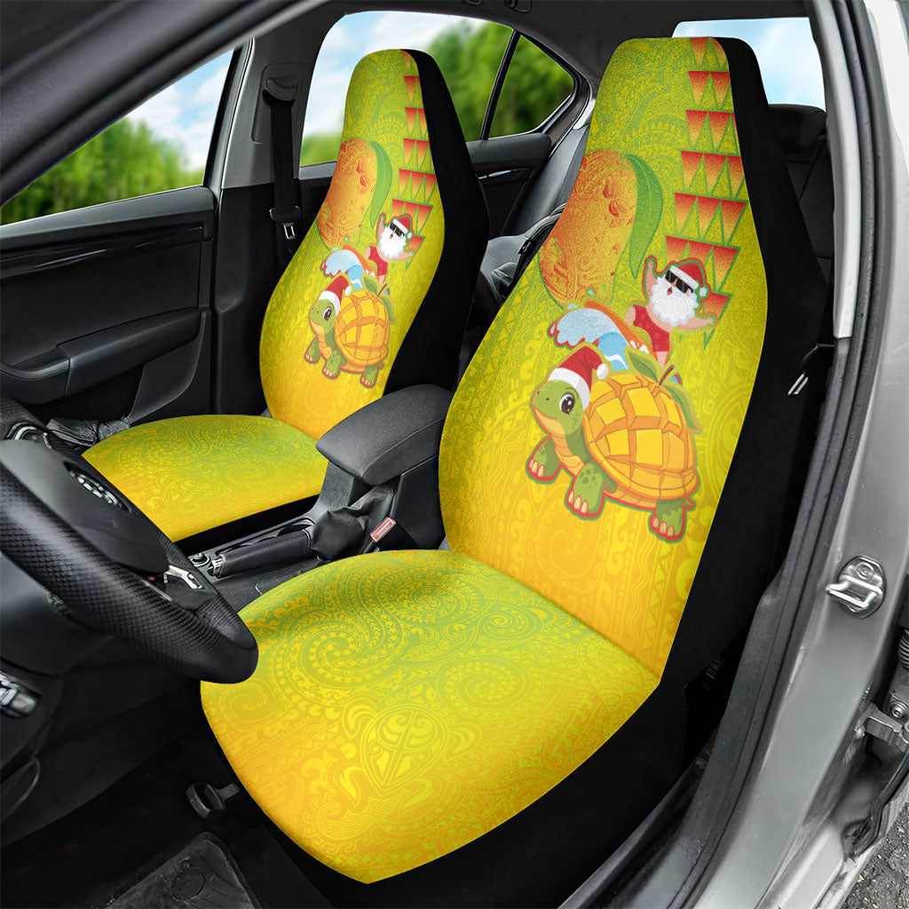 Hawaiian Mango Mele Kalikimaka Car Seat Cover Santa Claus Surfing with Turtle Mango Christmas